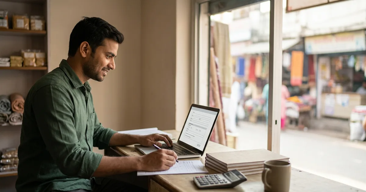 First-time business owner completing GST registration on a laptop