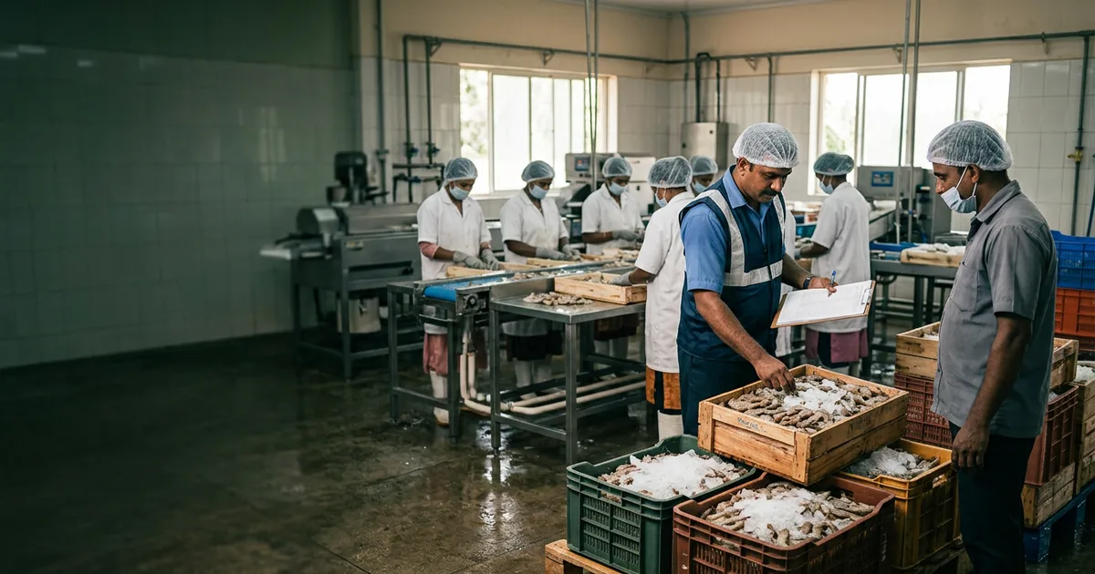 Kerala seafood and spice consignment being inspected before export
