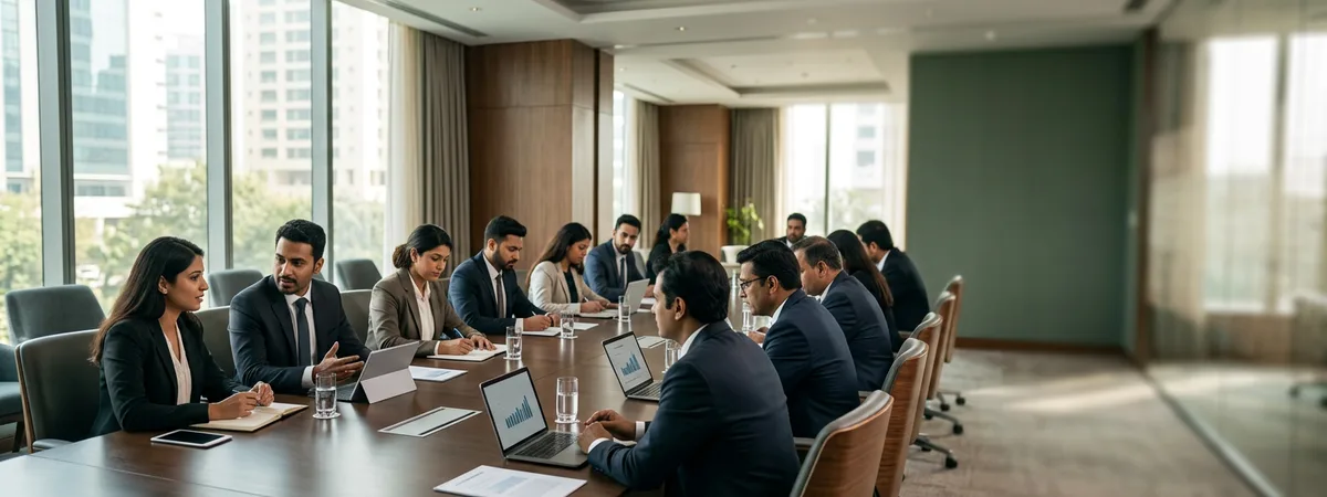 Public limited company board meeting with shareholders